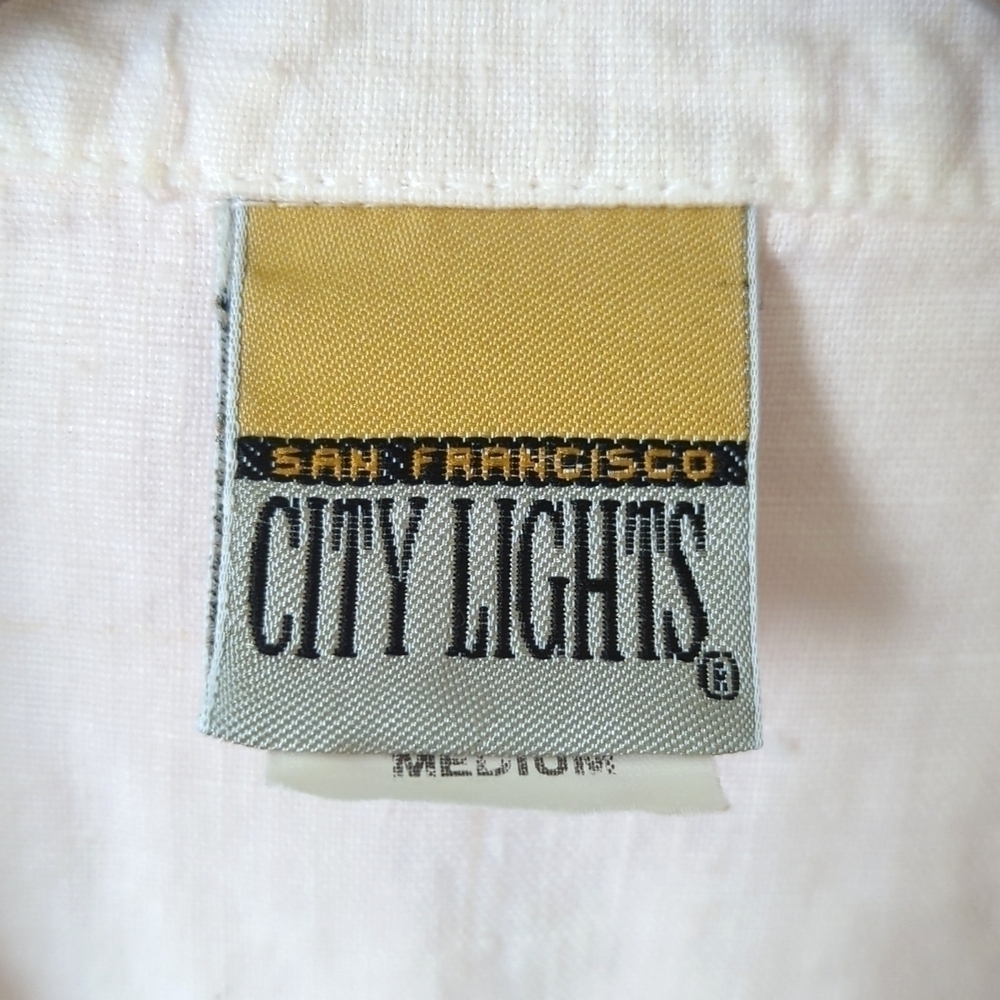 City Lights 90's Vintage 100% Linen Long Sleeve Button Down Shirt Baby Pink M - Picture 4 of 15